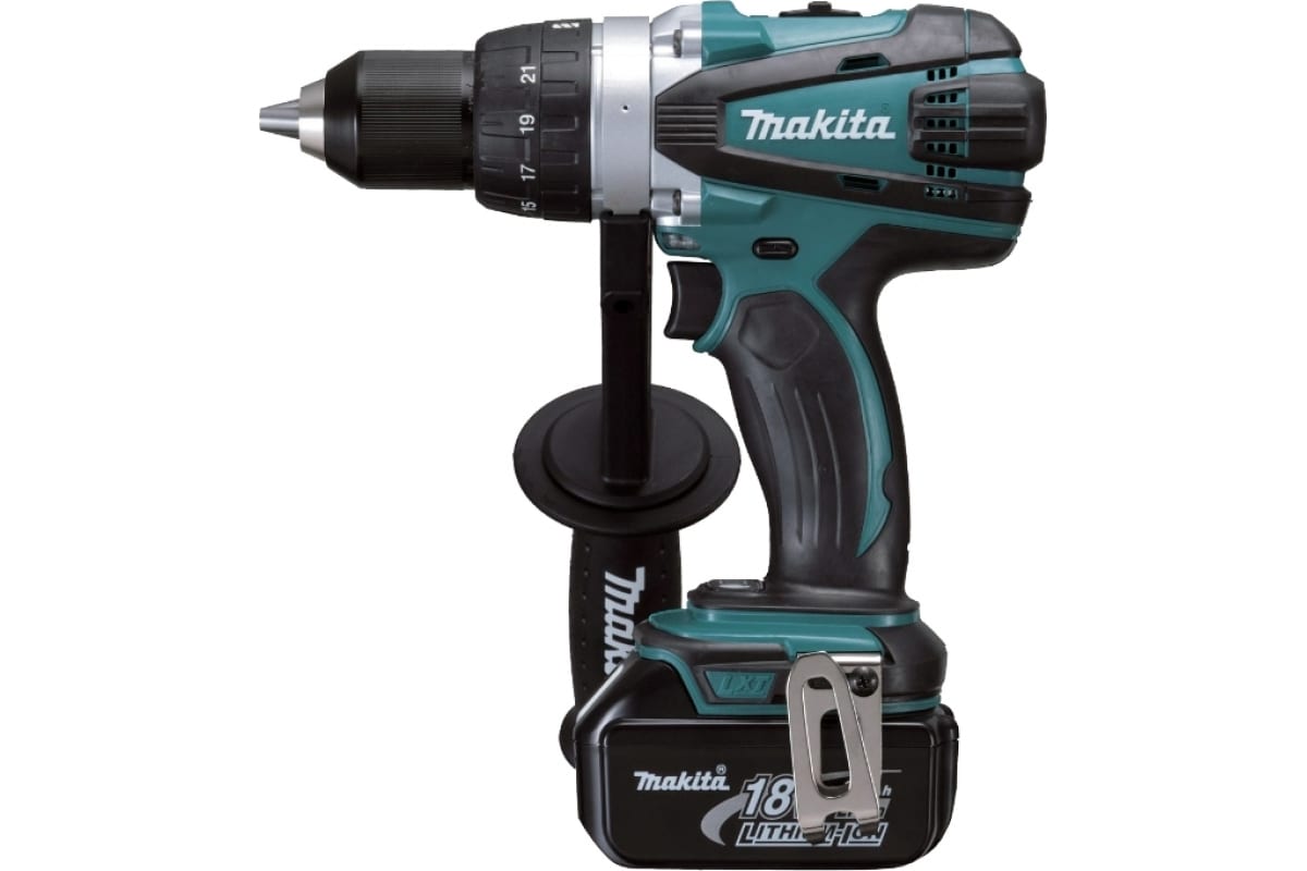 Шуруповерт Makita DDF458RFE, Безудар., АКБ, Li-Ion 18V, 3А*ч, 2 шт., 2 000 Об/мин, Патрон 1/2мм, Крут/м 91Н*м.