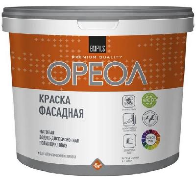 Краска фасадная атмосферостойкая водно-дисперсионная полиакрил белая для наруж работ 3кг "ОРЕОЛ"