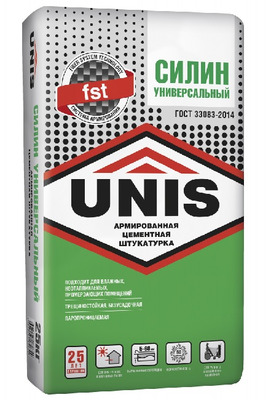 Штукатурка цементная Силин армированная, вн/нар.раб., 5-60мм, 15кг/м2, F50, 70С, 25кг, Unis (48)