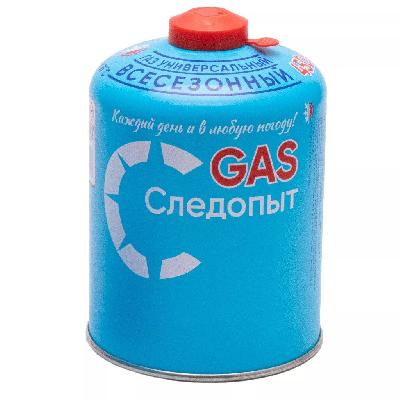 Газовый баллон для портативных плит СЛЕДОПЫТ с резьбовым креплением (всесезонный) 450гр.