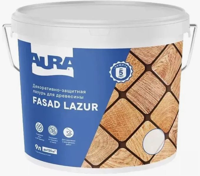 Декоративно-защитная лазурь для древесины "Fasad Lazur" 9л махагон AURA