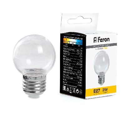 Лампа светодиодная шар 3W E27 2700K 240Лм 230В прозрачная Feron