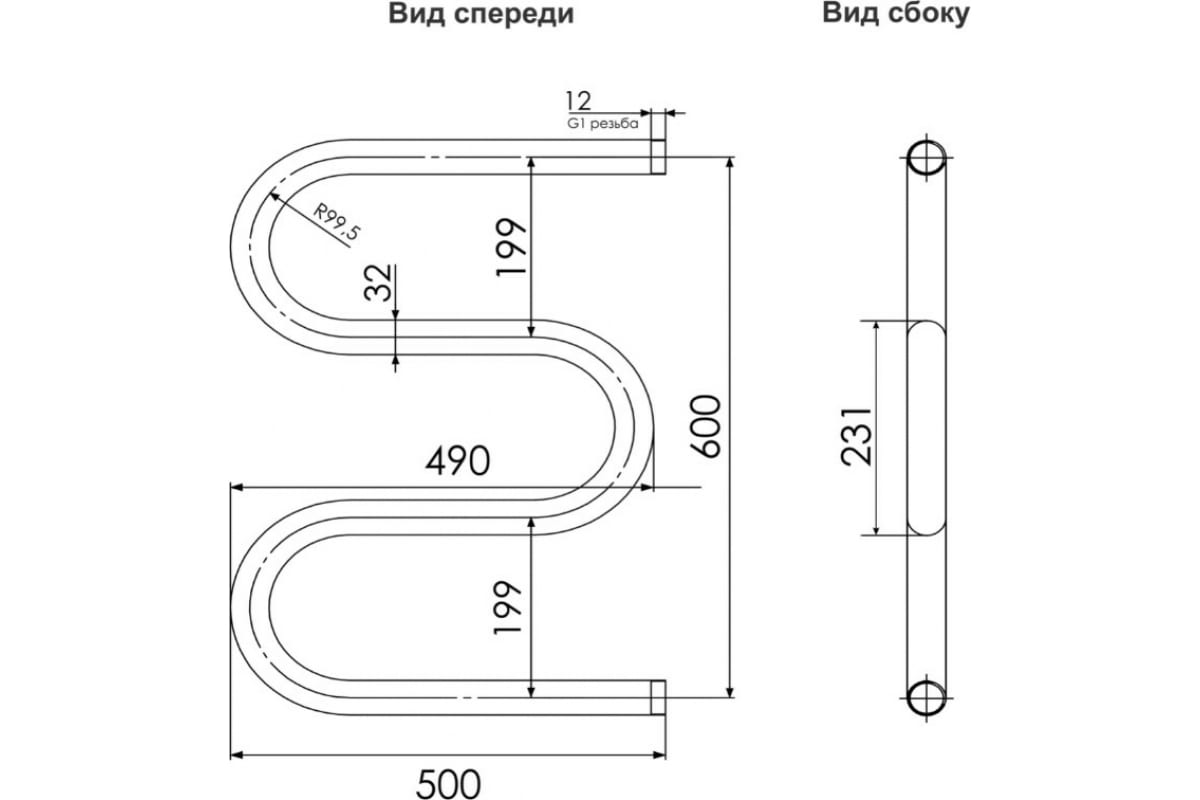 Полотенцесушитель водяной М , 1', 600*600,  без упаковки, без держателей, INDIGO