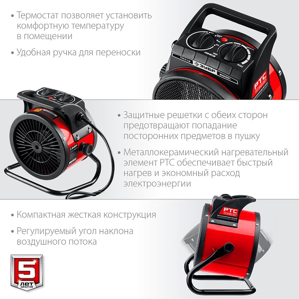 Пушка тепловая электрическая 2000 Вт, 220-240 В, ТПК-2Р ЗУБР