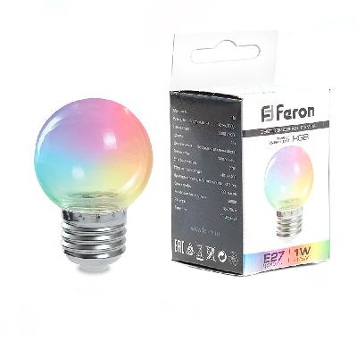 Лампа светодиодная шар 3W E27 RGB плавная смена цвета 230В прозрачная Feron