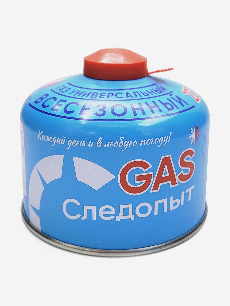 Газовый баллон для портативных плит СЛЕДОПЫТ с резьбовым креплением (всесезонный) 230гр.