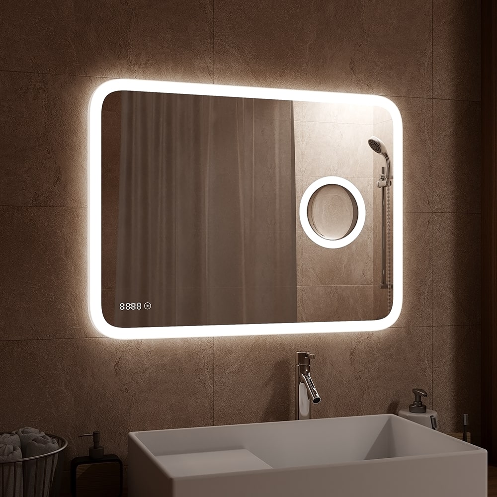 Зеркало с подсветкой Continent Bliss LED 80*60 с увеличительным зеркалом с часами
