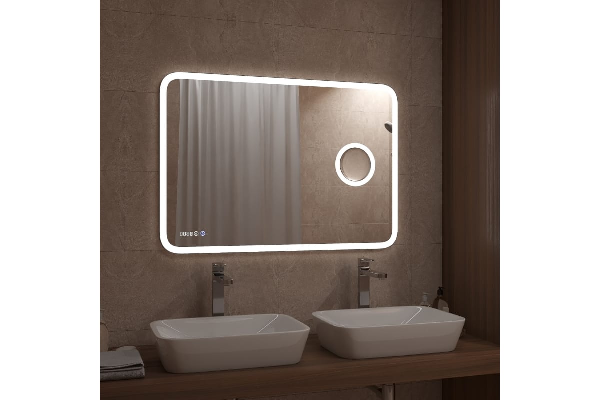 Зеркало с подсветкой Continent Bliss LED 100*70 с увеличительным зеркалом с часами