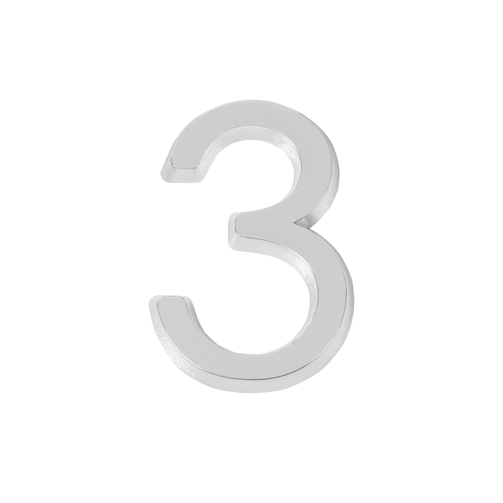 Номер дверной "3" хром ABS-пластик, основа клеевая FUARO