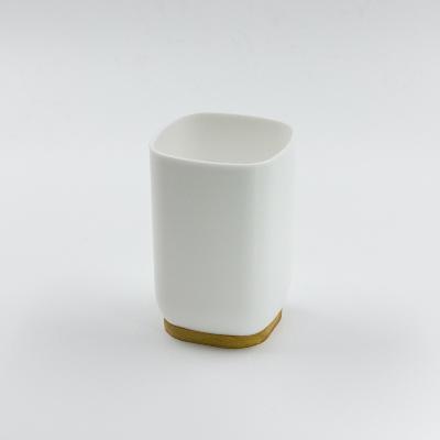 Стакан для ванной настольный Joy Home белый с бамбуковым дном